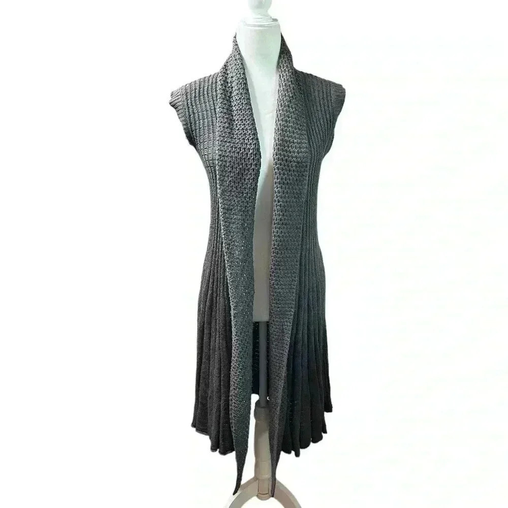 Love Stitch Long Length Open Front Sweater Vest Gray Size M